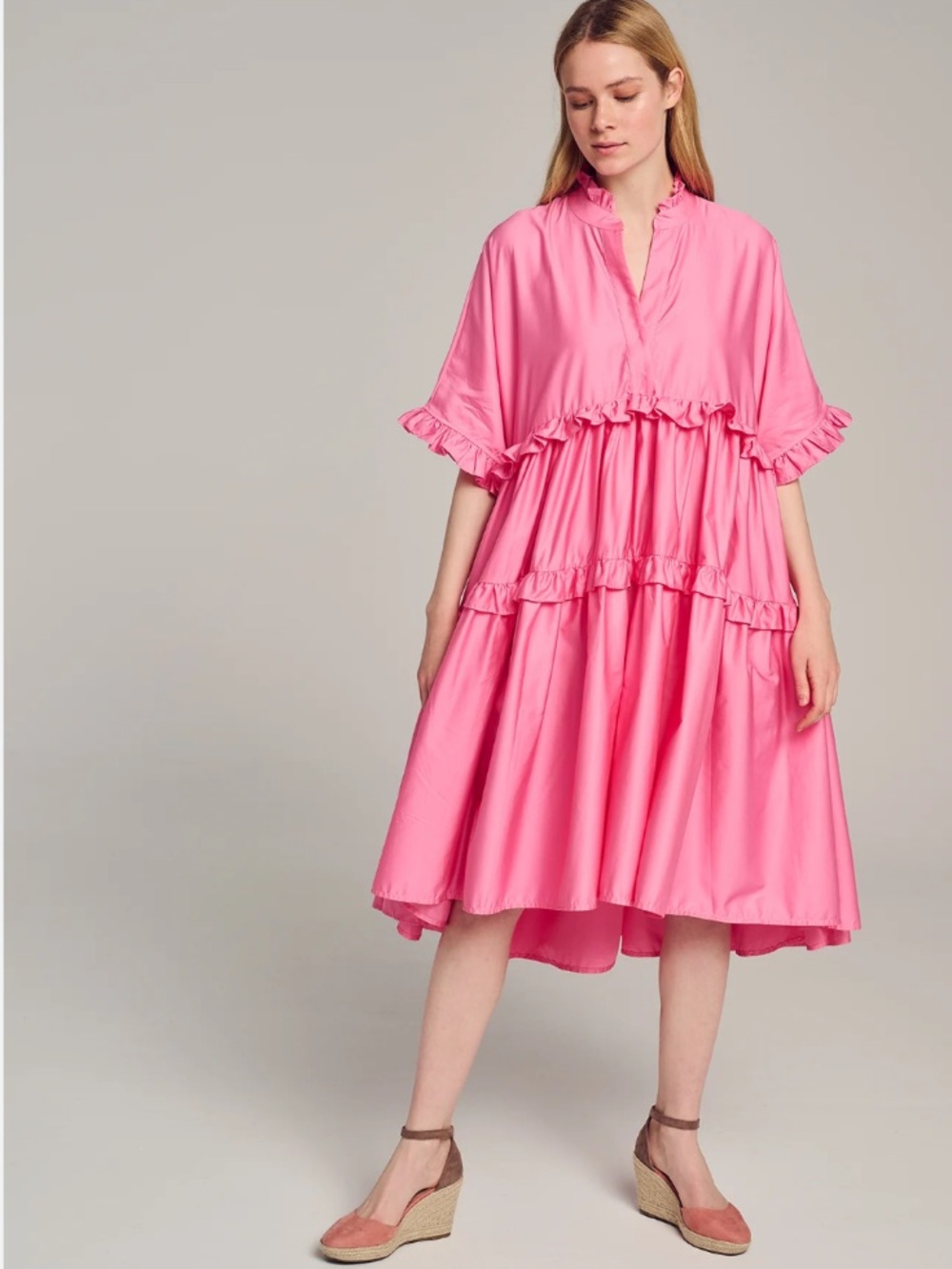 Devotion Twins Dress Petinos Midi Ruffle in Pink